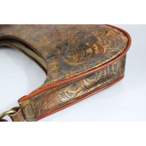 Brahmin Embossed Leather Shoulder Bag Brown Gold Vintage Small Purse - Picture 8 of 16